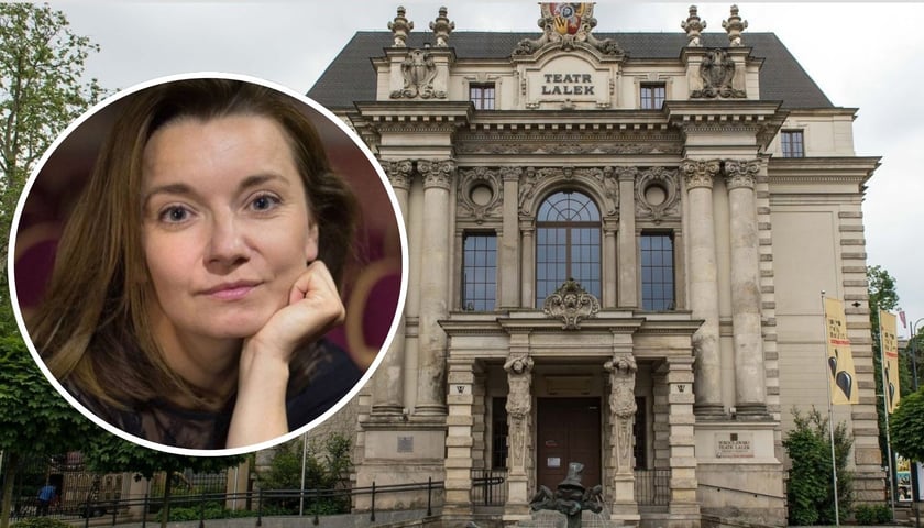 Na dużym zdjęciu gmach Wrocławskiego Teatru Lalek, na małym zdjęciu w kółku Agata Kucińska, nowa dyrektorka artystyczna instytucji