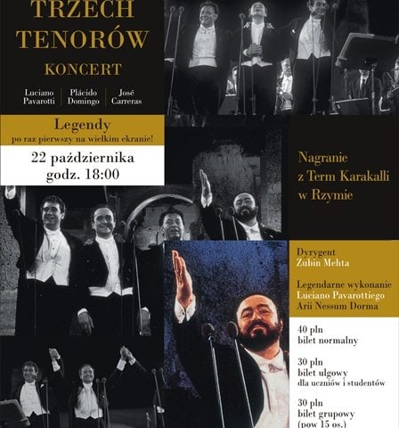 Koncert Trzech Tenorów z rzymskich Term Karakalli w Multikinie