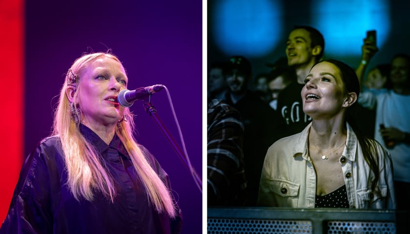 Z lewej Nosowska, obok publiczność (na pierwszym planie młoda kobieta) na One Love Music Festival 2024 w Hali Stulecia. 