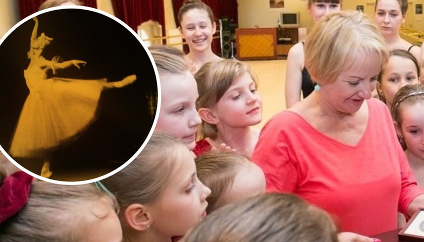 Na zdjęciu głównym Maria Kijak-Rakowska wśród swoich uczennic klasy baletu, na zdjęciu małym Maria Kijak jako primabalerina Opery Wrocławskiej 