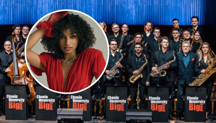Na dużym zdjęciu Chopin University Big Band, na małym zdjęciu w kółku Natalia Muianga