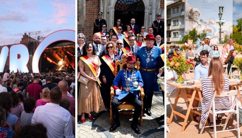 Na trzech zdjęciach od lewej – koncert ZAZ i Sary James na pl. Wolności, uroczysta sesja Rady Miejskiej Wrocławia, śniadanie na Bastionie Sakwowym