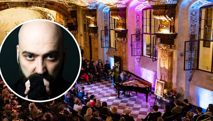 na dużym zdjęciu koncert pianistyczny w Oratorium Marianum, na zdj. małym w kółku Alessandro Deljavan