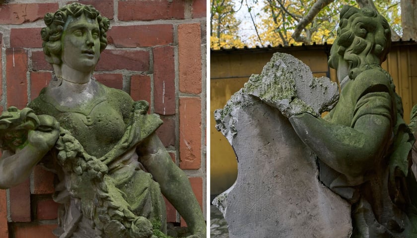 Rzeźby Flory (po lewej) i Apolla z lirą (po prawej) na patio Muzeum Architektury we Wrocławiu