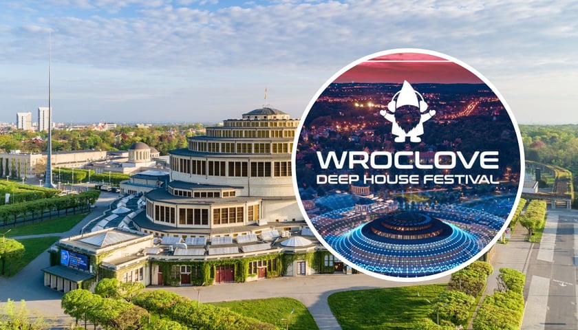 Na dużym zdjęciu Hala Stulecia, na małym plakat festiwalu 