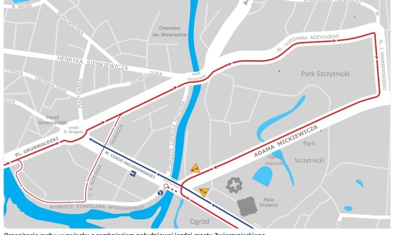 Powiększ obraz: Mapa objazdów od 16 lipca