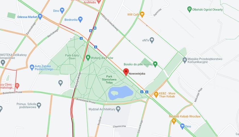Powiększ obraz: Korki - ul. Nowowiejska i okolice - 19 stycznia 2023 r.