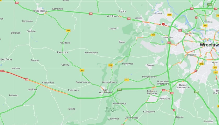 Powiększ obraz: Kolizja na autostradzie A4 - korki w stronę Wrocławia - 20 stycznia 2023 r.