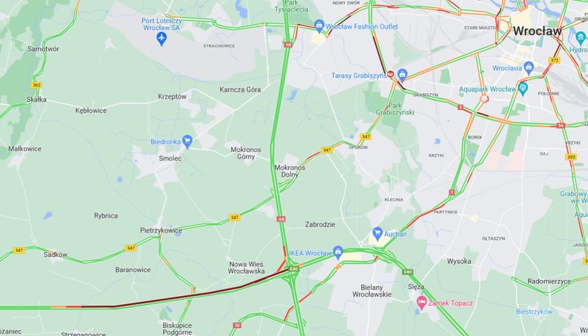 Powiększ obraz: Korek na autostradzie A4 pod Wrocławiem - 13 marca 2023 r.