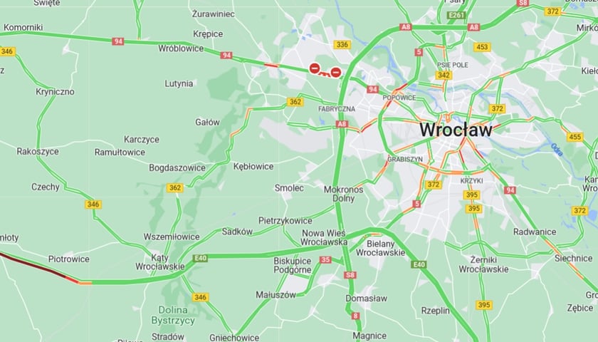 Powiększ obraz: Korek na autostradzie A4 pod Wrocławiem - 25 marca