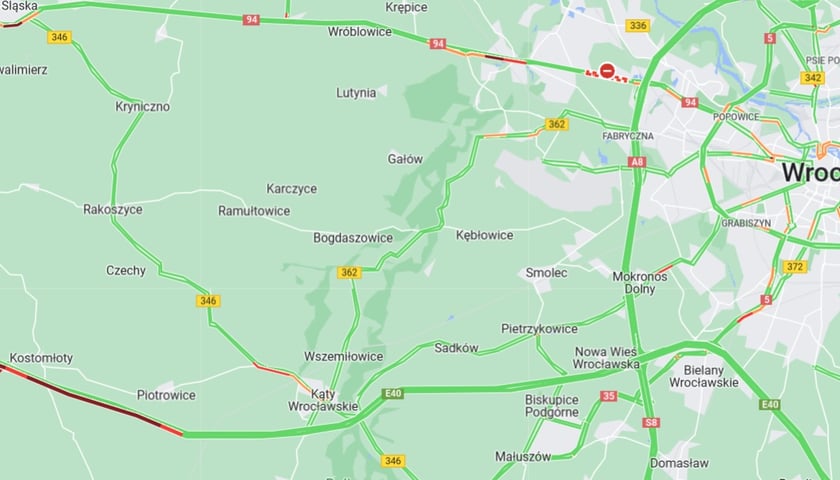 Powiększ obraz: Korek na A4 w kierunku Wrocławia -10 kwietnia