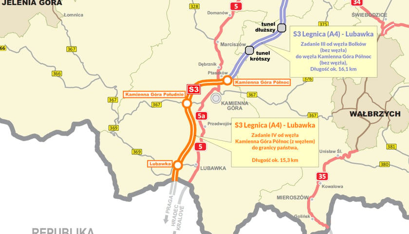 Powiększ obraz: Budowa S3 na Dolnym Śląsku - mapa inwestycji