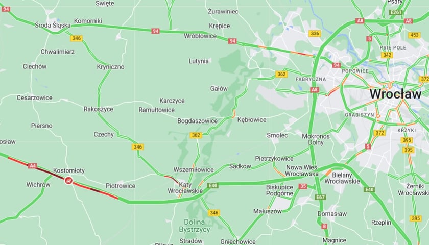 Powiększ obraz: Korki na A4 w kierunku Wrocławia - 15 lipca 2023 r.