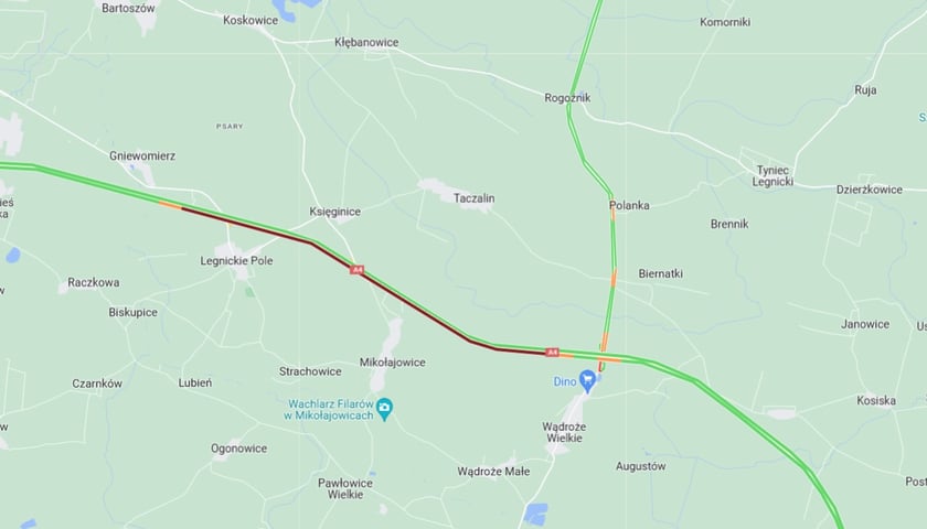 Powiększ obraz: Korek na autostradzie A4 w kierunku Wrocławia po wypadku czterech ciężarówek