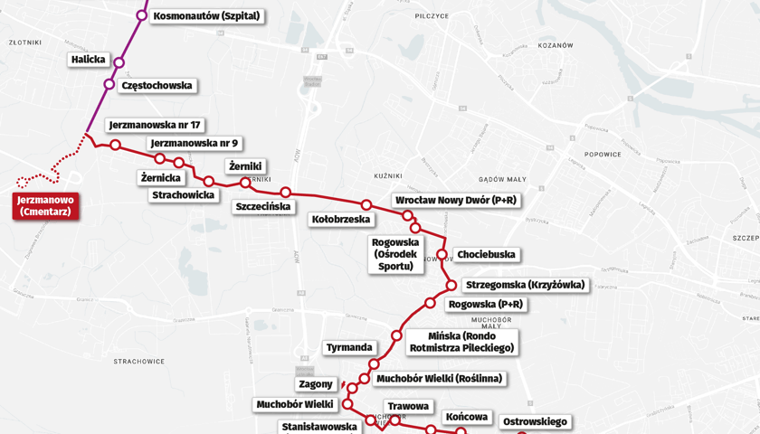 Powiększ obraz: Przebieg trasy autobusu 107 - kliknij aby powiększyć