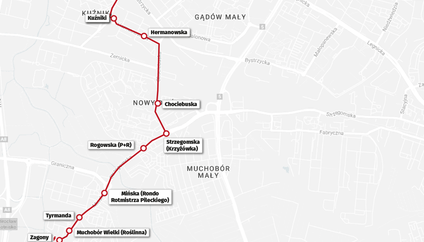 Powiększ obraz: Przebieg trasy autobusu 152 - kliknij aby powiększyć