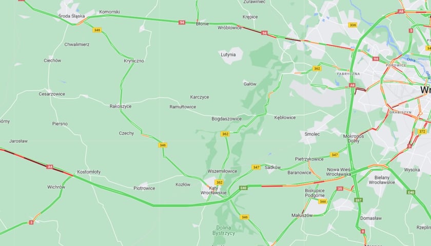 Powiększ obraz: Korki na A4 w kierunku Wrocławia
