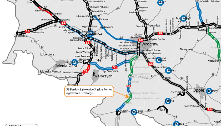 Powiększ obraz: Mapa budowy trasy S8
