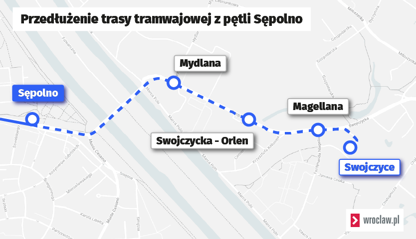 Powiększ obraz: <p>Przedłużenie trasy tramwajowej z pętli Sępolno</p>
