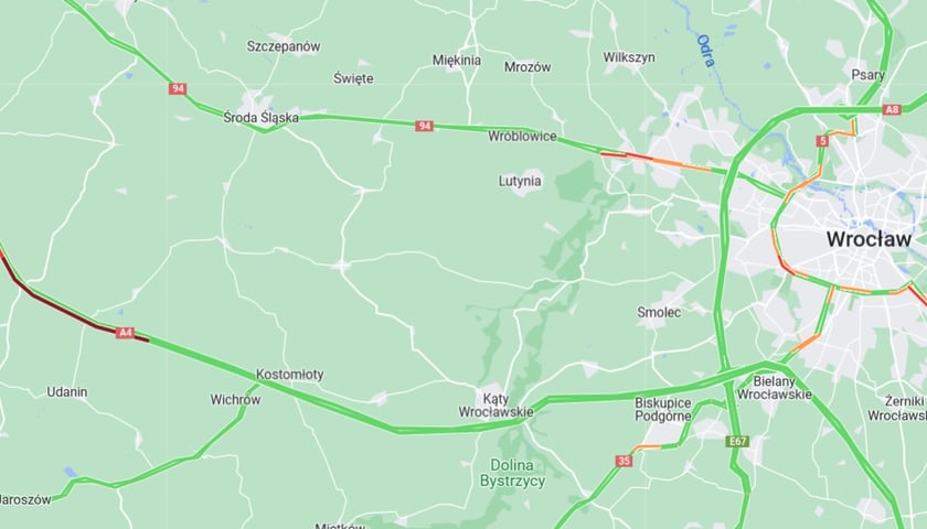 Powiększ obraz: Korek na A4 w kierunku Wrocławia