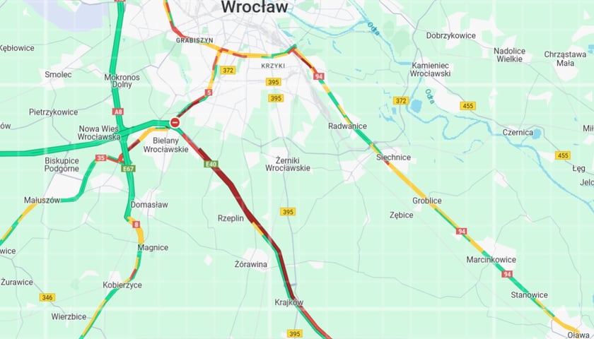 Powiększ obraz: Korek na autostradzie A4 pod Wrocławiem
