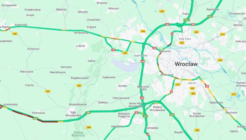 Powiększ obraz: Wypadek na A4 pod Wrocławiem i korki - 20 grudnia 2023 r., godz. 12:15
