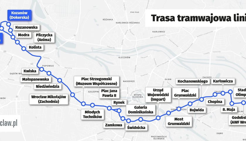 Trasa tramwaju linii 12.