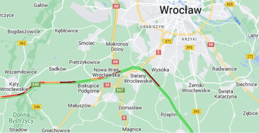 Powiększ obraz: Utrudnienia i korki na autostradzie A4