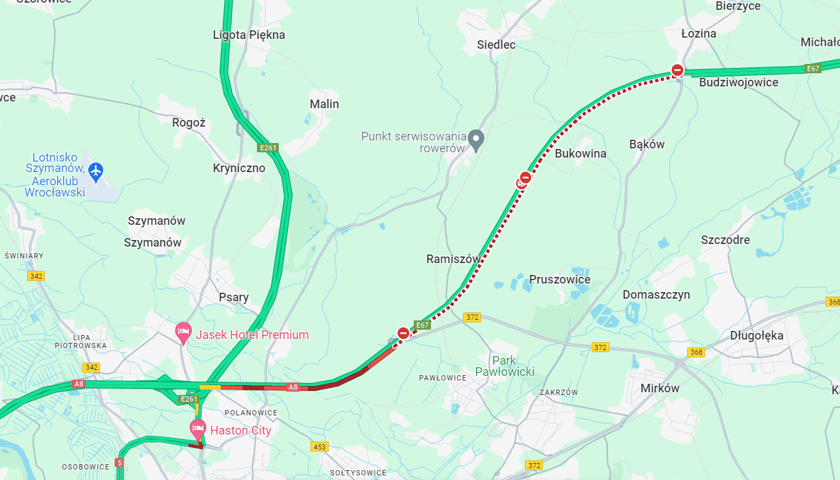 Powiększ obraz: Utrudnienia na S8 w poniedziałek 19 sierpnia 2024 - mapa, stan na godzinę 8.19 rano