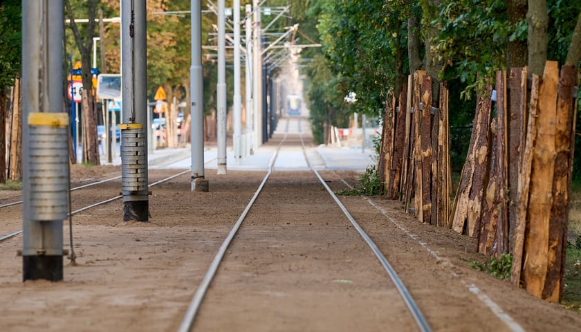 Powiększ obraz: Torowisko na ul. Kosmonautów pod koniec remontu. Jeszcze nie wszystko skończone, ale już jeżdżą tramwaje. Od 8 września wracają tu na stałe