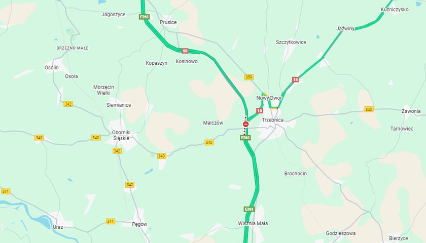 Powiększ obraz: Na mapie zaznaczono gdzie jest zablokowana trasa S5