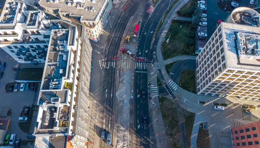 Rozpoczęcie robót budowlanych przy węźle Drobnera - Dubois. Widok z lotu ptaka