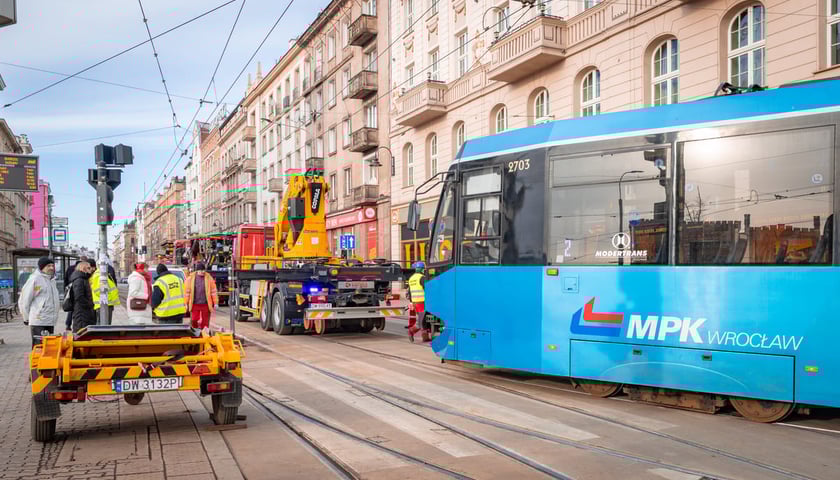 Wykolejenie tramwaju przy ul. Piłsudskiego, 06.01.2026