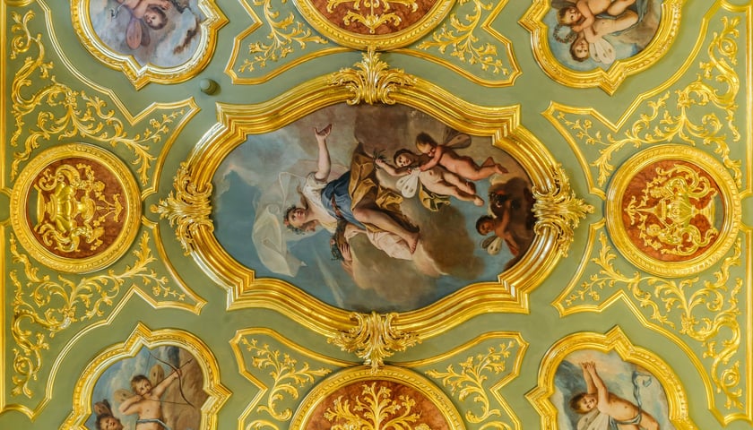 <p>Salon Włoski na Zamku Książ zn&oacute;w zachwyca &ndash; plafobn z przedstawieniem Flory</p>