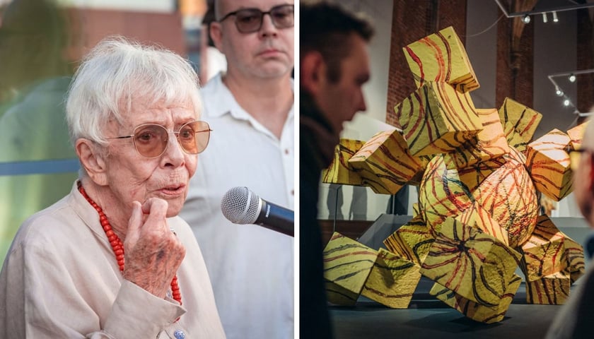 Anna Szpakowska-Kujawska (portret) | Rzeźba "Spacer w Parku Południowym" na minionej wystawie w Muzeum Architektury we Wrocławiu
