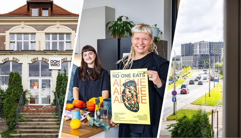 Willa ul. Legnicka 24 | Anna Greenwood z plakatem, obok Bohdana za blatem kuchennym | widok z okna na ul. Legnicką 