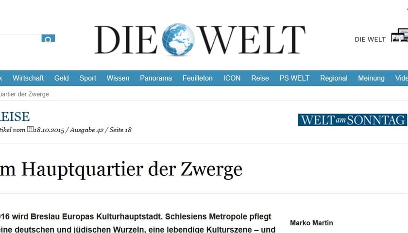 Tekst o Wrocławiu w niemieckim dzienniku „Die Welt”