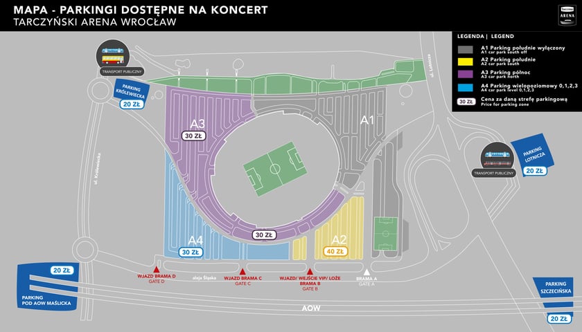 Powiększ obraz: parkingi przy wrocławskim stadionie