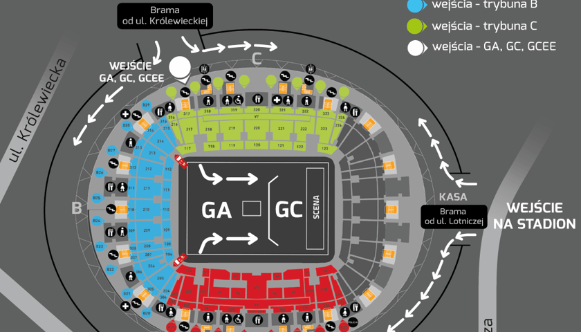 Powiększ obraz: 21 czerwca Kings of Lion koncert Wrocław. Mapa stadionu