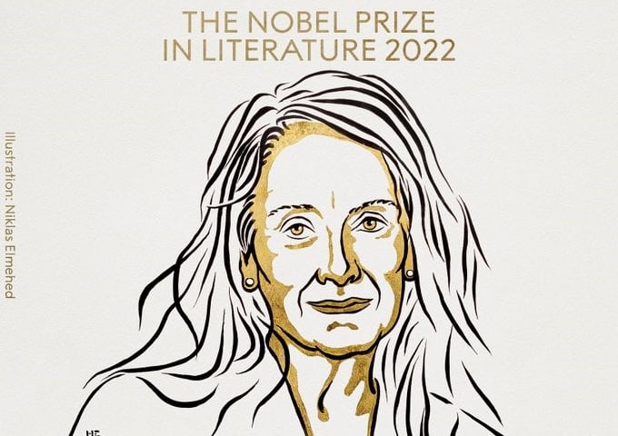 Ilustracja Niklasa Elmeheda przedstawiająca Annie Ernaux, laureatkę Nagrody Nobla 