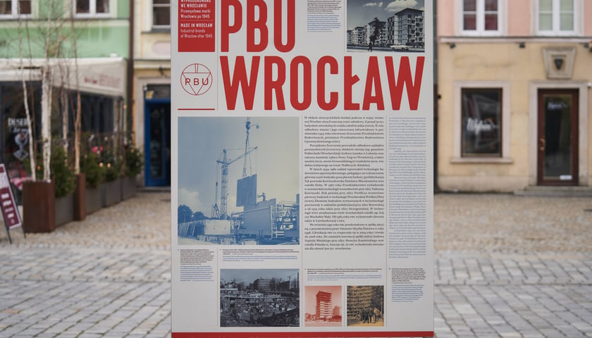 Na zdjęciu plansze z wystawy ,,Wyprodukowano we Wrocławiu. Przemysłowe marki Wrocławia po 1945 roku