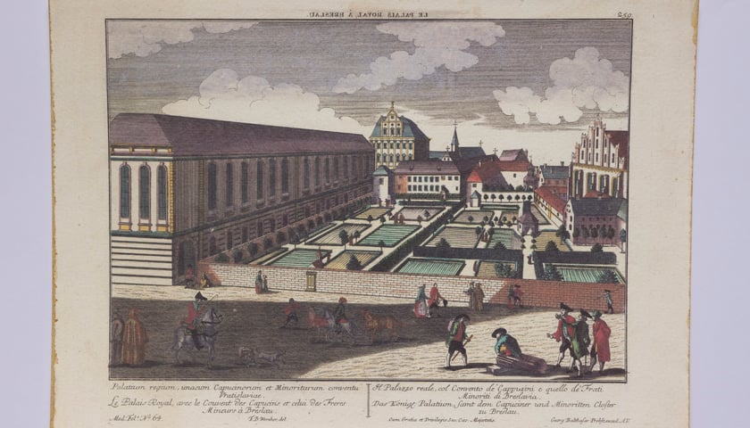 <p>Rysunek Friedricha Bernharda Wernera &ndash; widok Pałacu Kr&oacute;lewskiego z klasztorem oo. Kapucyn&oacute;w Mniejszych od południa, ok. 1780</p>