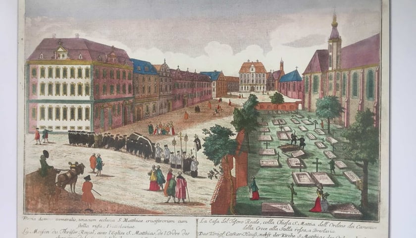 Powiększ obraz: <p>Rysunek Friedricha Bernharda Wernera &ndash; widok dzisiejszego pl. Nankiera od wschodu, ok. 1780</p>