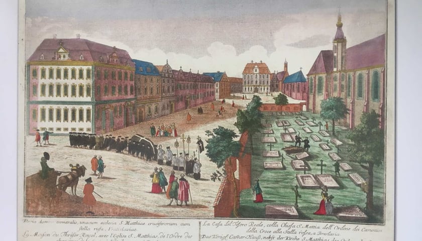 <p>Rysunek Friedricha Bernharda Wernera &ndash; widok dzisiejszego pl. Nankiera od wschodu, ok. 1780</p>