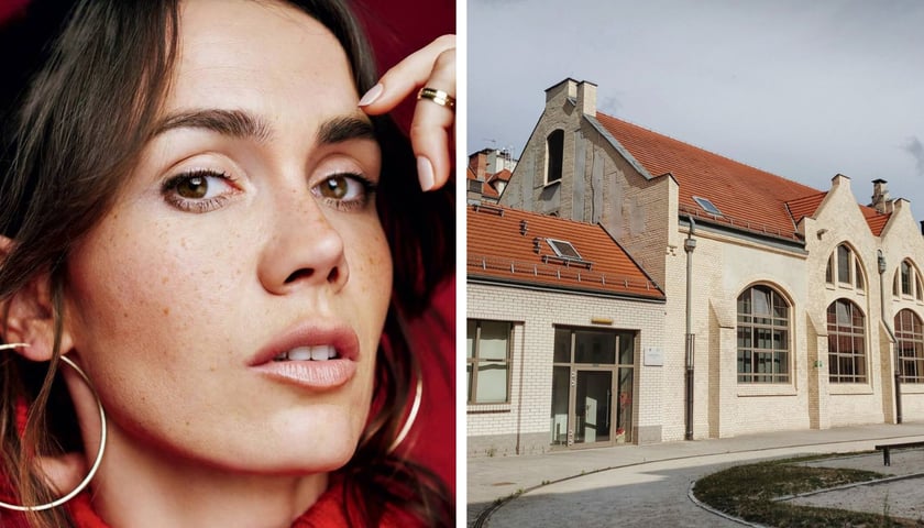 <p>Z lewej: Olga Bołądź, z prawej: sala gimnastyczna Szkoły Podstawowej nr 73</p>
