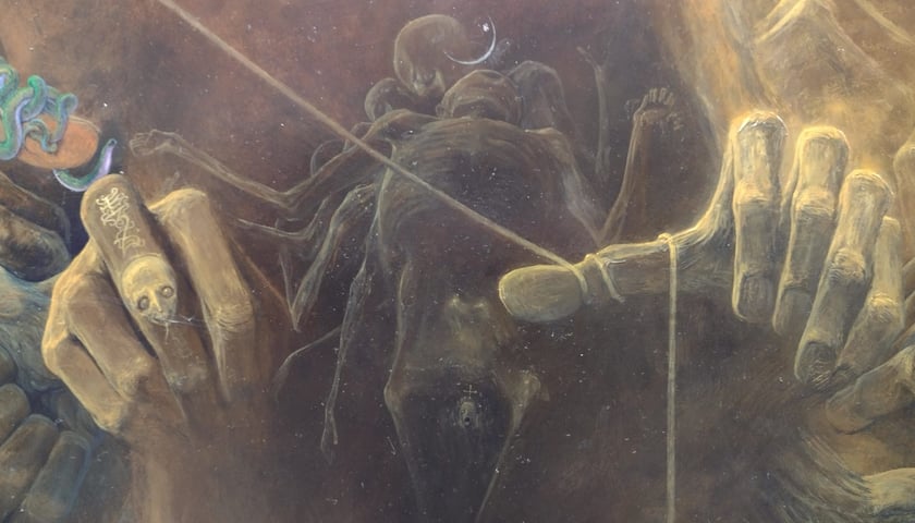 Fragment obrazu Zdzisława Beksińskiego z wystawy „Beksiński we Wrocławiu” w IASE