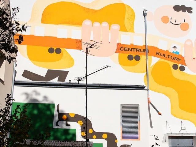 <p>Mural Jakuba Kamińskiego poświęcony Nowemu Pafawagowi</p>