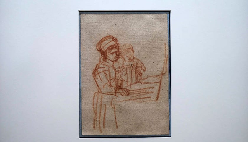 <p>Wystawa &bdquo;Historia nie/oczywista. 200 lat Muzeum Książąt Lubomirskich&rdquo; w Ossolineum &ndash; rysunek &bdquo;Kobieta podtrzymująca dziecko&rdquo; Rembrandta&nbsp;</p>