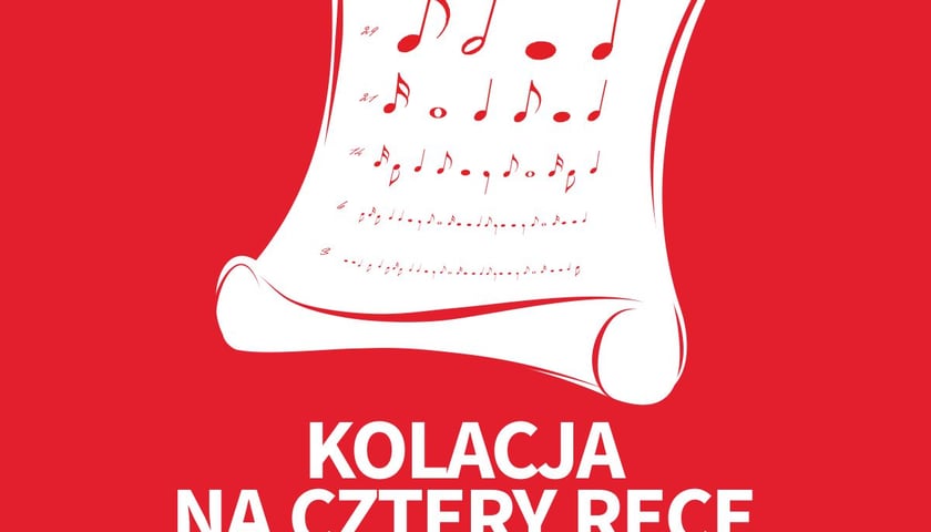 Plakat spektaklu „Kolacja na cztery ręce” w Teatrze Komedia