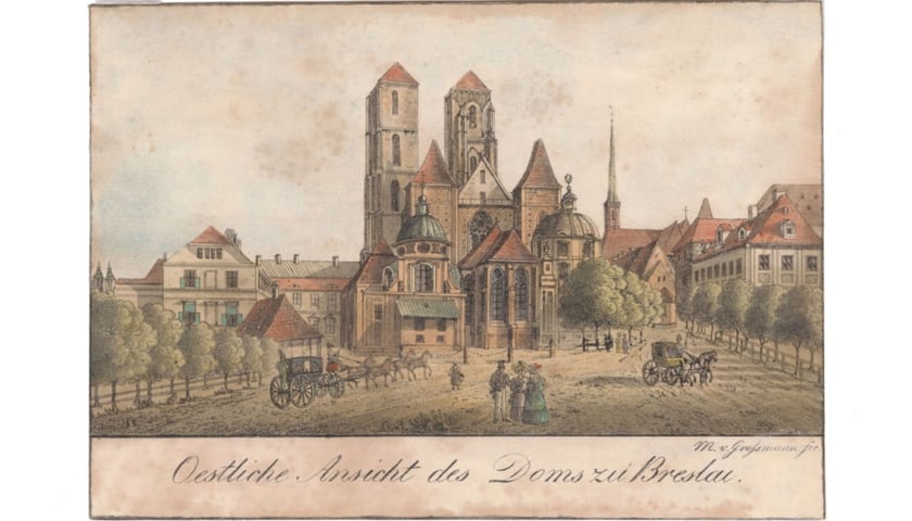 Katedra św. Jana Chrzciciela. Pocztówka z grafiką Maximiliana von Grossmanna, ok. 1825 r.